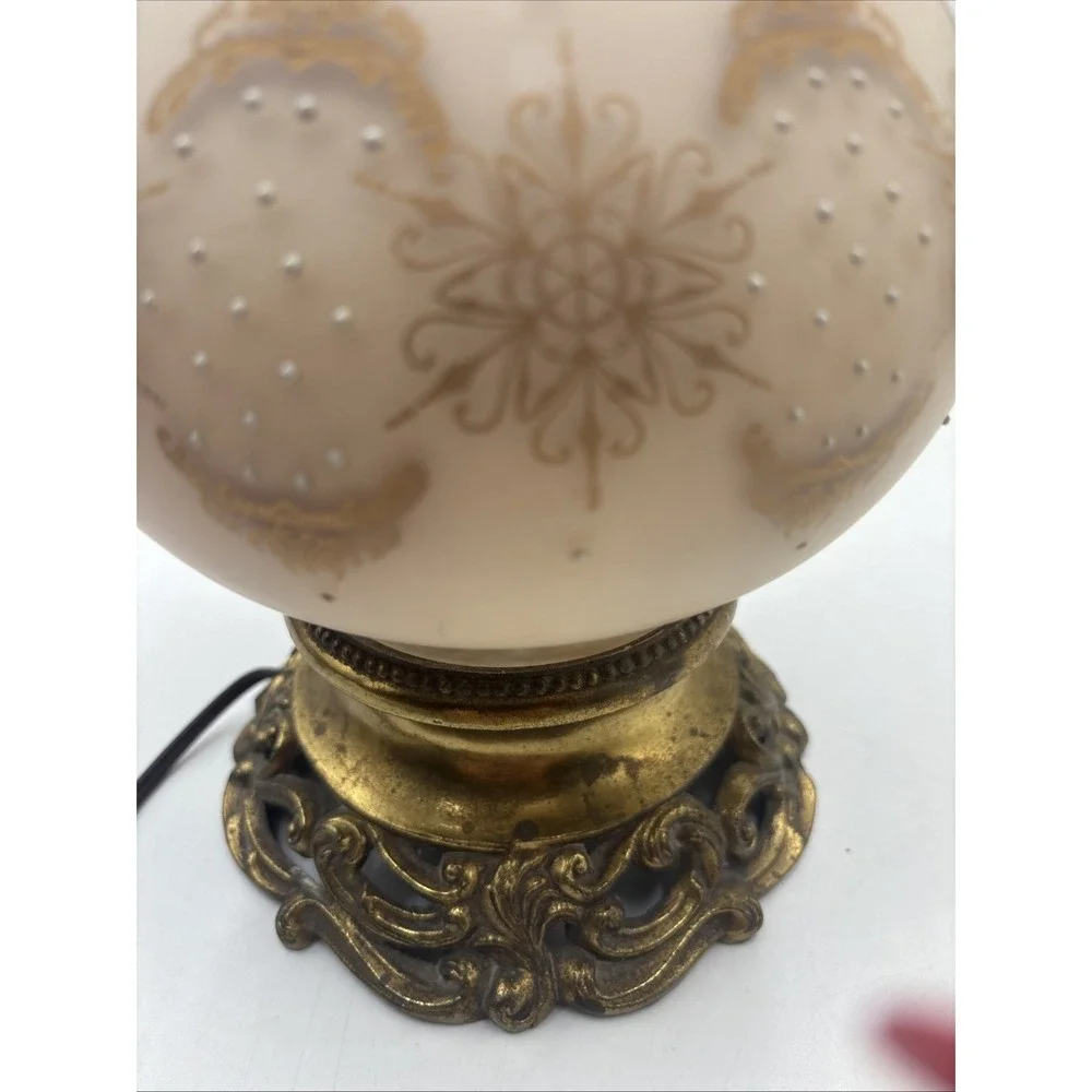 Vintage MCM Unique Retro White & Gold Glass Lamp Boho 70s